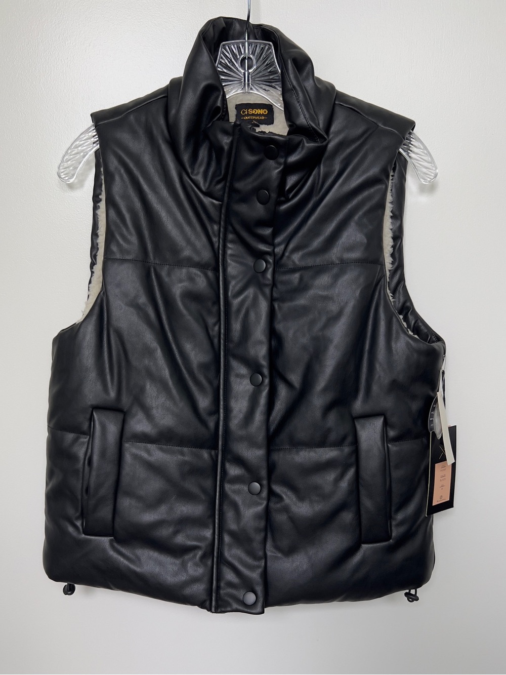 Ci Sono Black Quilted vegan Leather Puffer Vest